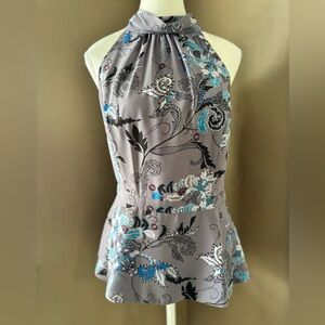 Light Purple Patterned Halter Top with Open Back